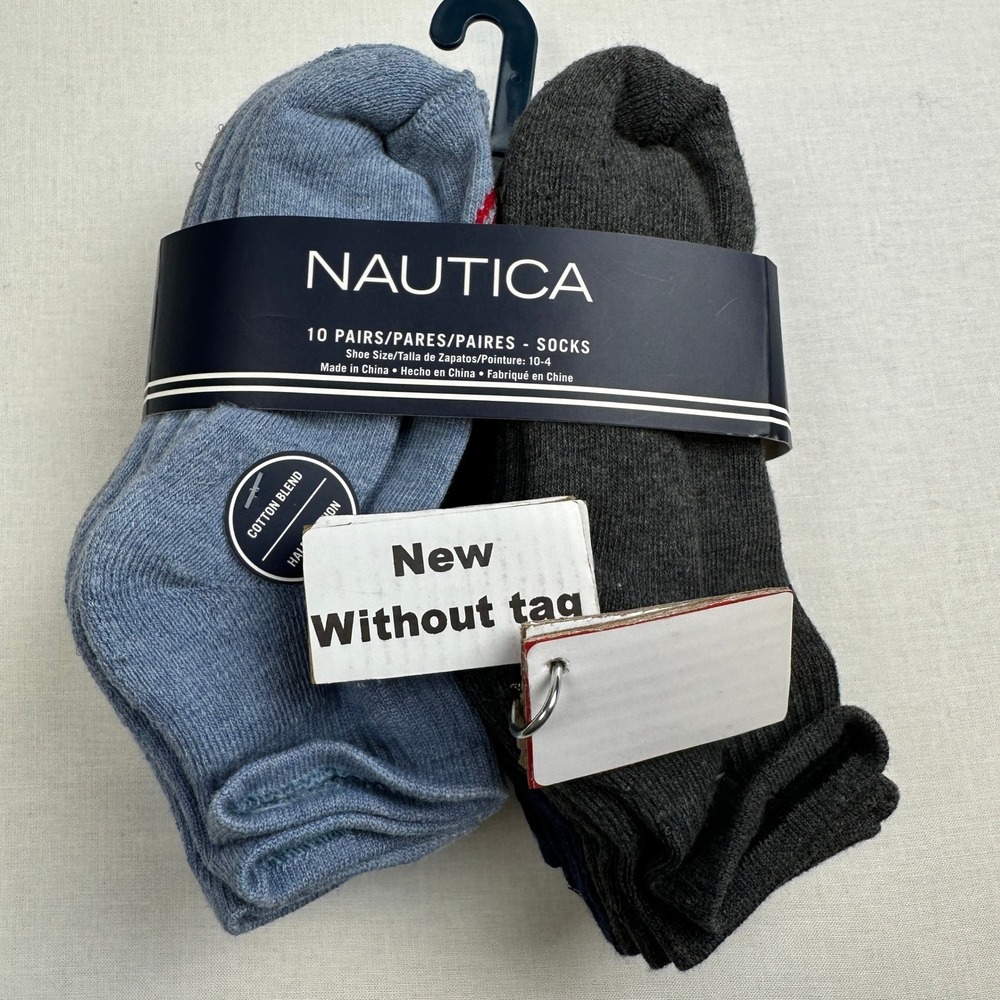 Nautica 10 Pair Kids 10-4 Crew Socks Cotton Blend Cushion Gray Blue - Picture 7 of 8